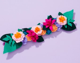 Bright & Colorful Adjustable Felt Flower Crown on Pink Elastic