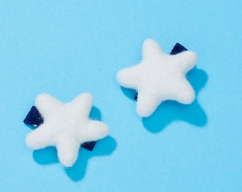 White Felt Stars Hair Clip- Set of 2