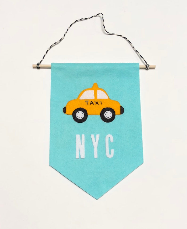 Handmade Felt Mini Pennant NYC Taxi image 2