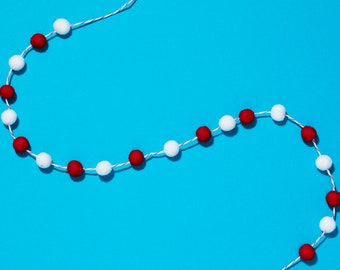 Mini Red and White Felt Ball Garland