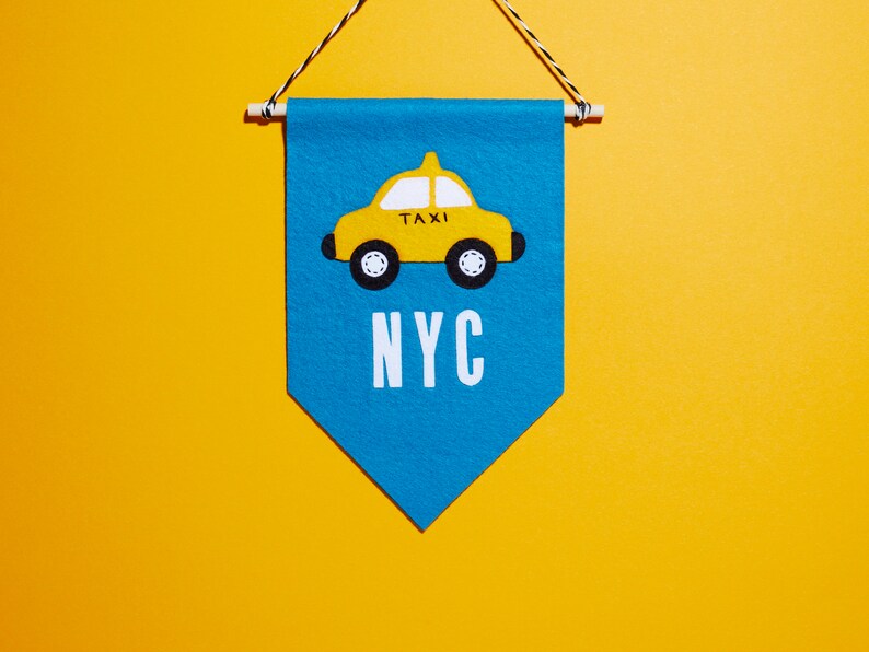 Handmade Felt Mini Pennant NYC Taxi image 1