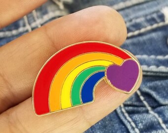 Pride Rainbow Flag Jewelry, Gay Pride Lapel Pin, LGBTQIA+ Pin, Lesbian Love Rainbow Heart Pin, Gay Community Support Jewelry, Rainbow Pin