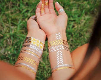 Arrow Tattoos, Arrow Metallic Tattoos, Arrow Bracelet Set, Arrow Jewelry, Metallic Gold Arrow Tattoos, Silver Arrow Jewelry, Silver Arrows