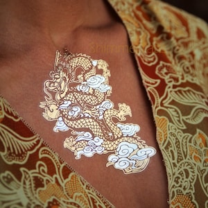 Chinese Dragon Temporary Tattoos Gold Chinese Dragon Tattoo, Fantasy Art Jewelry, Fantasy Body Art, ShimmerTatts, Metallic Dragon Tattoo,