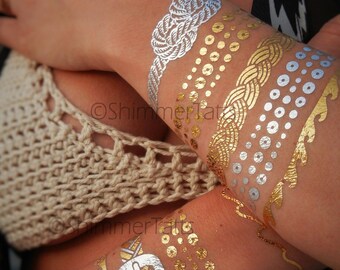 Natural Rope Jewelry, Natural Rope Bracelets, Natural  Knotted Rope Bracelet, Knotted Rope Metallic Tattoos, Metallic Temporary Tattoo Rope