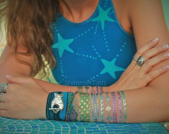 LIMITED Edition Original Watercolor Collection Tattoo Art, Mermaid, Ocean Waves, Original Watercolor Painting Tone Jewelry, Metallic Tattoos