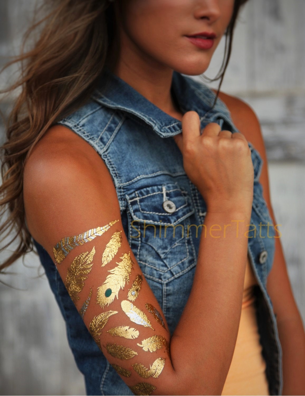 Gold Braid Metallic Temporary Tattoo Lace Winged Egyptian Feather Flower  Bowknot | eBay