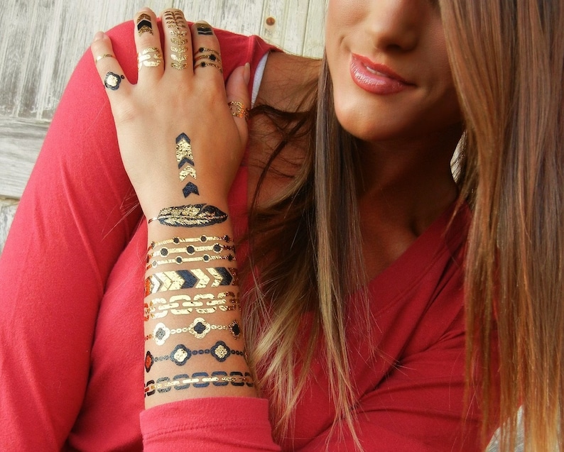 Metallic Tattoo Gold Metallic Tattoos Temporary Tattoo | Etsy