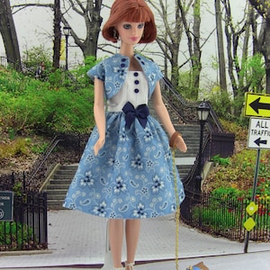 11.5&quot;-12&quot; fashion doll dress, 1/6 fashion doll dress, &quot;Summertime Blues&quot; Collection, handmade fashion doll dress, fits Bar-B size dolls
