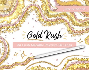 Gold Rush, Glitter Brushes for Procreate, Procreate Glitter, Sparkles, iPad Art, Chunky Glitter, Gold Texture Brushes, Metallic Textures