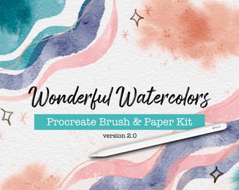Wonderful Watercolors || Procreate Watercolor Aquarelle Brush Set + Paper Texture + Bonus Palette | Digital Painting for iPad + Apple Pencil