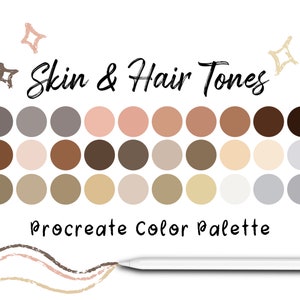 Skin and Hair Tones Procreate Color Palette, Procreate Swatches, Procreate Skin Tones, Skin Swatches, Hair Color Swatches, Procreate Palette