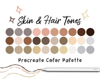 Skin and Hair Tones Procreate Color Palette, Procreate Swatches, Procreate Skin Tones, Skin Swatches, Hair Color Swatches, Procreate Palette