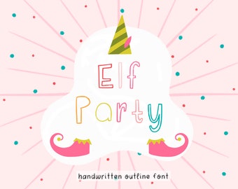 Elf Party Font, quirky, whimsical, hand drawn, handwriting, outline font, Christmas font, Holiday font, cute fonts