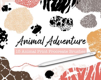 Animal Adventure Procreate Brush Bundle, Animal Print Brushes, Digital Art, iPad, Procreate 5x, Cheetah, Leopard, Zebra, Giraffe, Snakeskin