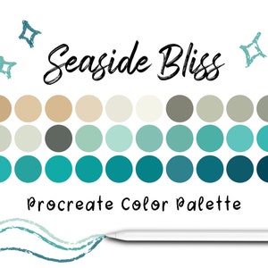 Seaside Bliss Procreate Color Palette, Procreate Tools, Procreate Swatches, iPad Art, beach color Swatches, Procreate Palette, Procreate Art