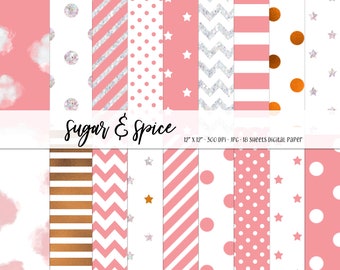 Sugar & Spice, Printable Scrapbook Papers, Digital Scrapbooking | Instant Download | Baby Scrapbook, Baby Girl Album