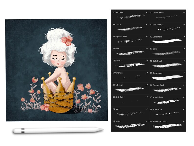 May include: A digital illustration of a young girl with white hair sitting in a gold crown with barbed wire wrapped around it. The girl is wearing a pink flower in her hair and is surrounded by pink flowers. The background is a dark blue.