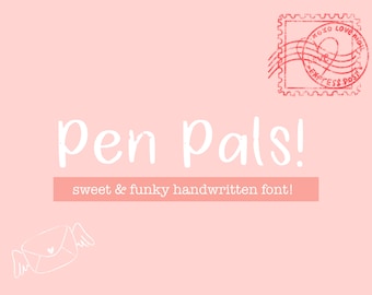 Pen Pals handwritten font, quirky, whimsical, hand drawn, handwriting font, cute fonts, Procreate font, fonts for Procreate