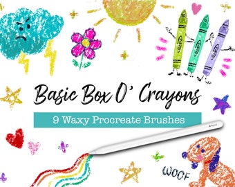 ¡Crayones básicos en caja con páginas para colorear ADICIONALES! Procreate, Conjunto De Pinceles Digitales, Páginas Para Colorear Para Adultos, Arte Para iPad, Apple Pencil, Pinceles