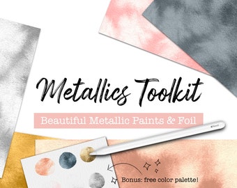Metallics Toolkit for Procreate, Paint, Foil, Sparkles, Rose, Gold, Silver, Glitter, iPad Art, Apple Pencil, Brushes