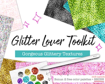 Glitter Lover Toolkit for Procreate, Procreate Files, Glitter, Holo, Sparkles, Sparkly, Gold, Silver, Glitter, iPad Art, Procreate Brushes