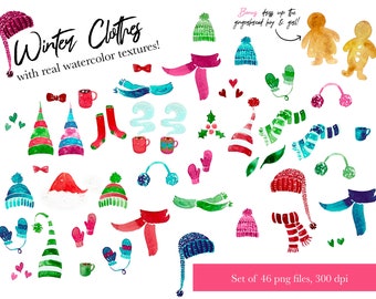 Winter Clothes Holiday Clip Art, Mittens, Sweater, Hat, png, digital, stickers, scrapbook, December, xmas, goodnotes, gift tags, Christmas
