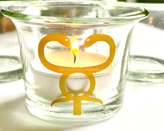 NEW Hermes candle holder set with tea candles, kerykeion symbol ritual candle set