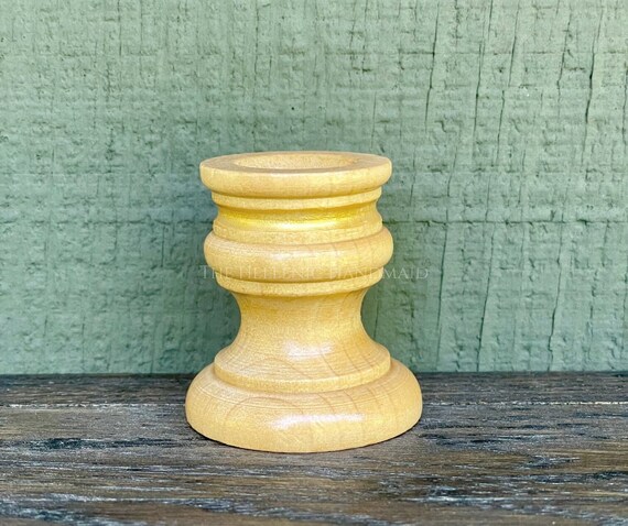 Candle holder, gold detail hand painted wood taper candle holder for altar or home