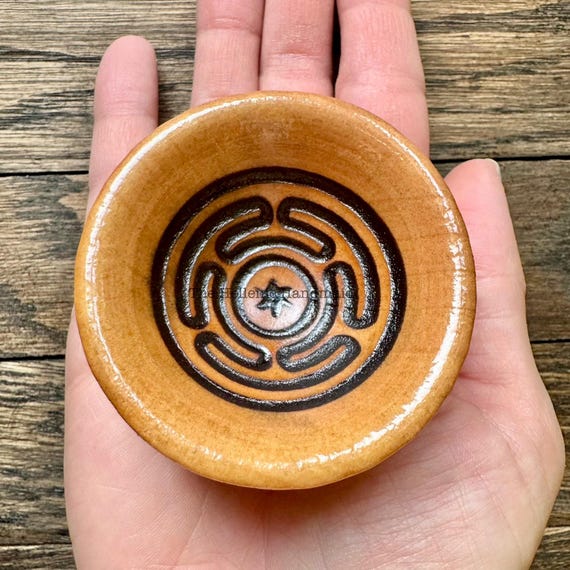 Mini Hekate offering bowl, engraved Hecate strophalos wood bowl for shrine and home
