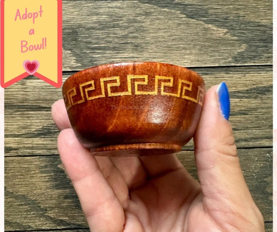 DISCOUNTED Adopt-a-bowl offering bowl, hand painted detail wood bowl. Please read item description