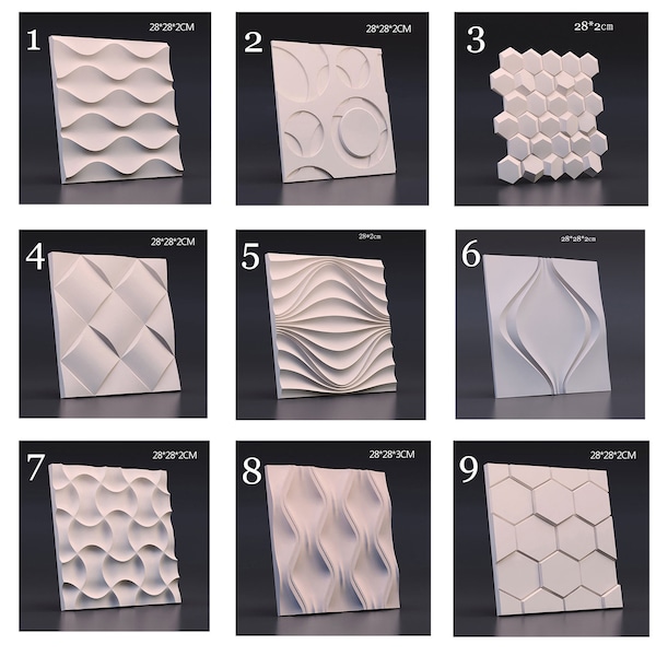 3D Gypsum Plaster mold for wall brick 28*2cm concrete Wall tile molds Silicone Plaster Panel Molds Multi designs wall molds
