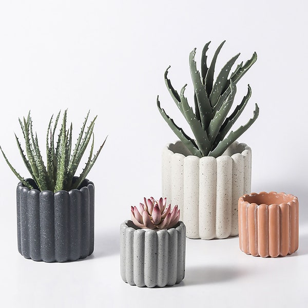 Ins style Vertical stripe cement planter Flower Pot Mold Potted Green Plant Flowerpot Concrete Mold Planter Mold Custom Silicone Mold