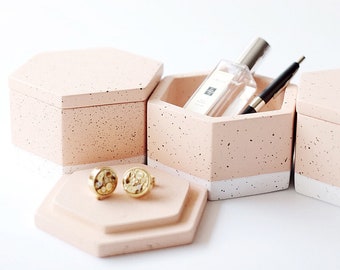 Concrete Box Silicone Mold: Hexagon Cement Container with lid
