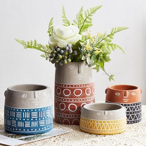 Creative Cute Face Concrete Planter Pot Molds DIY Nordic style Cement Silicone Molds Garden Pot Molds without drain hole