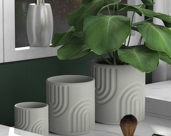 Arched Stripes Concrete Planter Mold: DIY Clay Pot Tray Silicone Mold