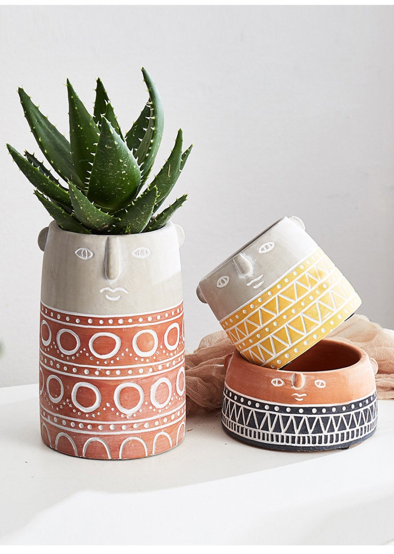 Creative Cute Face Concrete Planter Pot Molds DIY Nordic style | Etsy