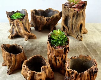 Wood Grain Concrete Stump Flowerpot Silicone Mold: DIY Crafts Home Deco
