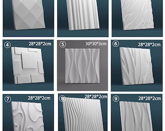 May include: Nine different white wall panel designs with various embossed patterns. The panels are square and measure 28 inches by 28 inches, except for one that measures 30 inches by 30 inches.
