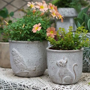 Moule en silicone pour pot en béton Bird & Cat : jardinière à relief moderne