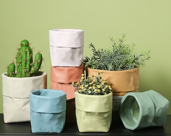 Creative paper bag shape flowerpot silicone mold cement concrete gypsum green plant flowerpot concrete mold