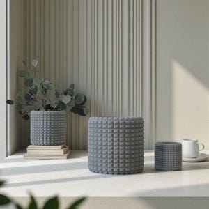 Textured Geometric Grid Silicone Planter Mold: Concrete Flower Pot, Succulent Planter
