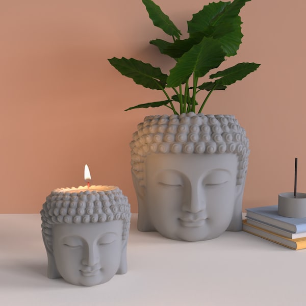 Buddha head Flower Pot Molds Candle Holder Molds Wax Vessel Molds Concrete Planter Molds Cemenet Concrete Plaster Molds