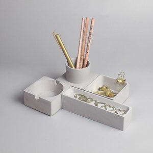Moderne siliconen mal voor bureauorganizer - betonnen pennenhouder, standaard set voor visitekaartjes en telefoon voor kunsthars, minimalistisch cadeau