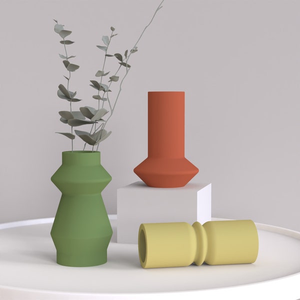 Multi Designs Concrete Vase Molds Flower Vessel Molds Silicone Cement Plaster 3D Pillar Concrete Pen Holder Mold