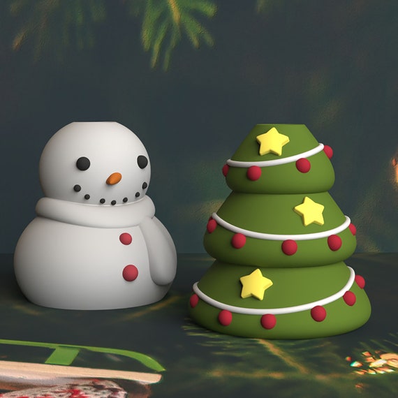 Snowman Christmas Tree Cement Candle Holder Silica Gel Mold - Etsy