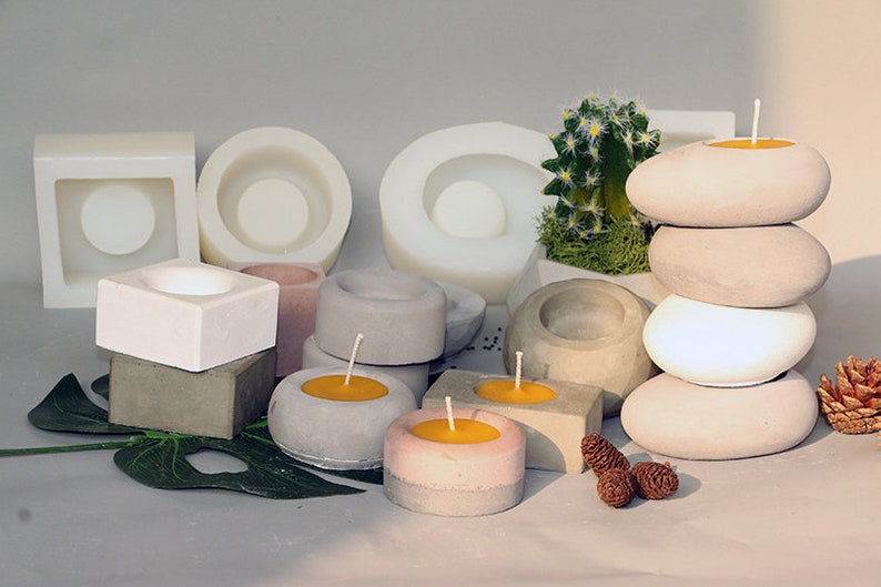 Cement Candlestick Mold Concrete Candle Holder Molds Silicone Etsy