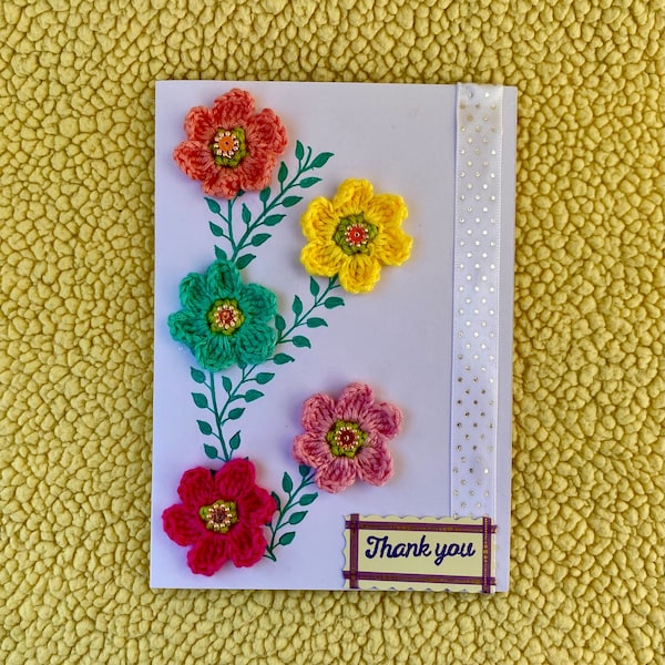 Cartes au crochet avec animaux, fleurs, couronnes, etc., pour anniversaires/ mariage/ baby shower/ toute occasion. La personnalisation est disponible.