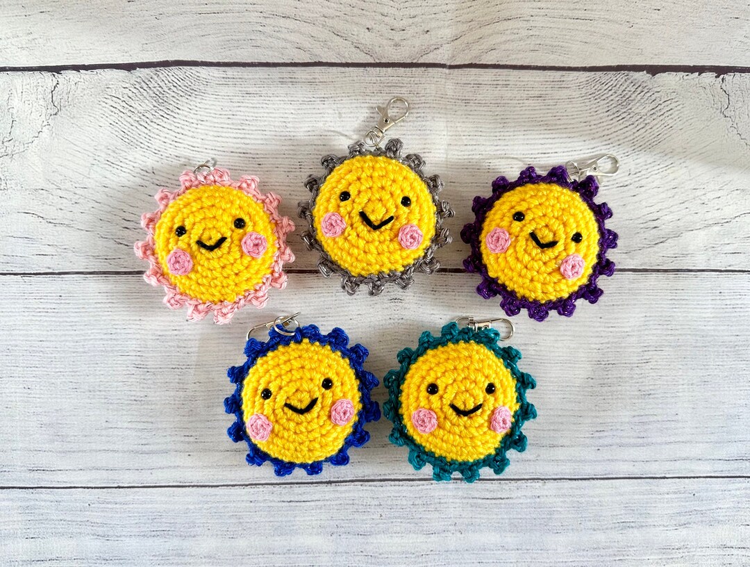 Cute Smiley Face With Rosy Cheeks Key Chain or Bag Charm, Crochet 3D ...