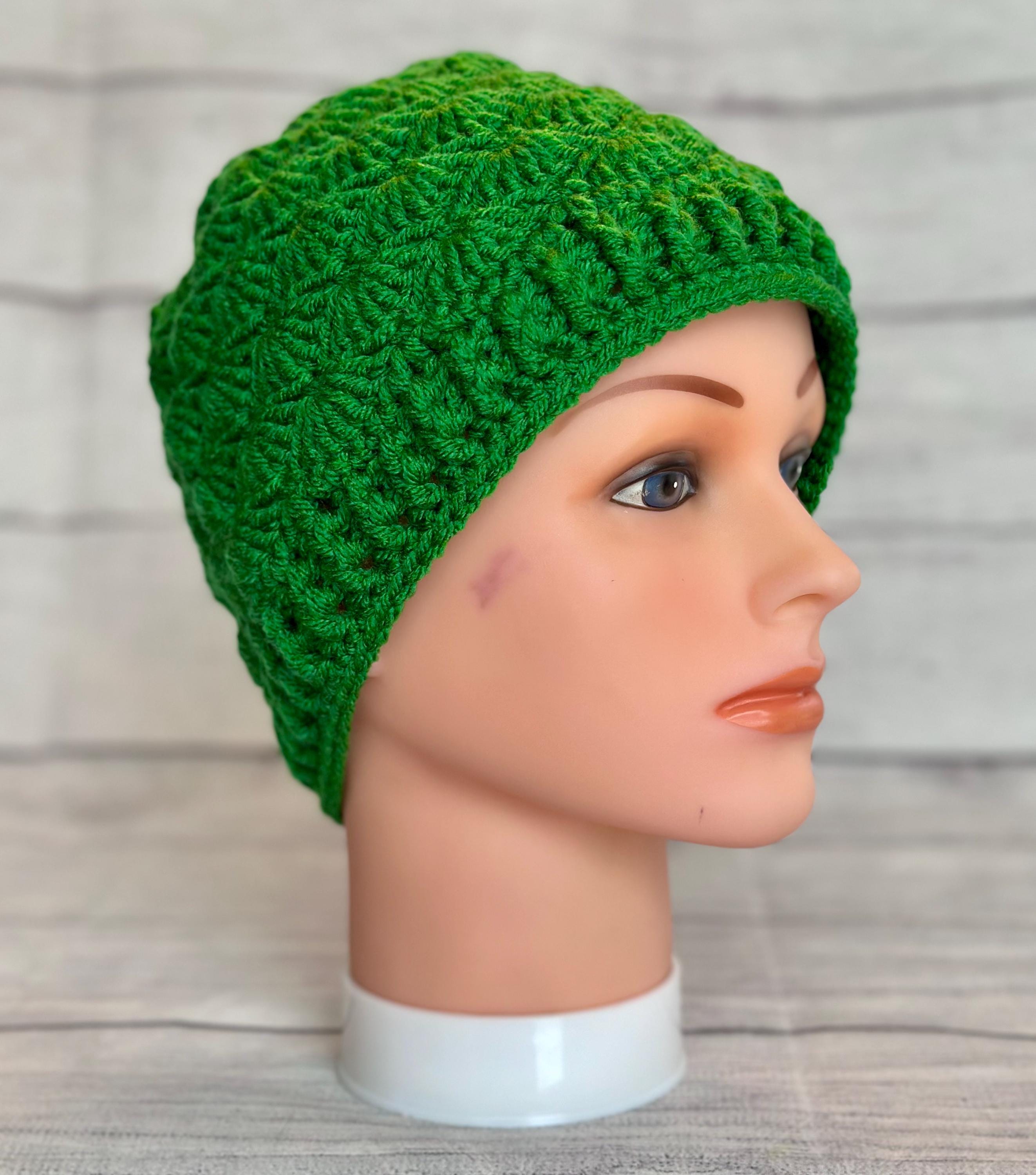 Green Shell Stitch Beanie, Handmade Holiday Gift Hat Set  display picture 2